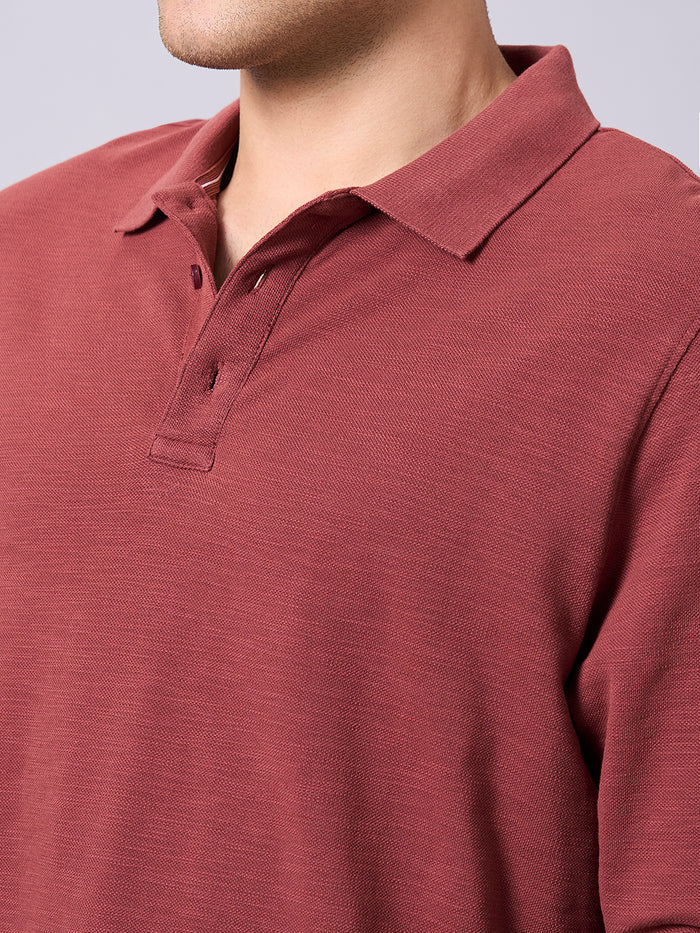 Men's 100% Organic Cotton Regular Fit Long Sleeves Polo Tshirt Red