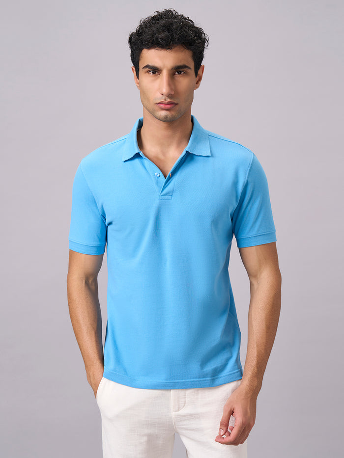 Men's 100% Organic Cotton Regular Fit Polo T-shirt Blue