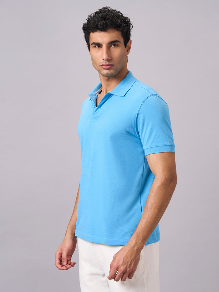 Men's 100% Organic Cotton Regular Fit Polo T-shirt Blue