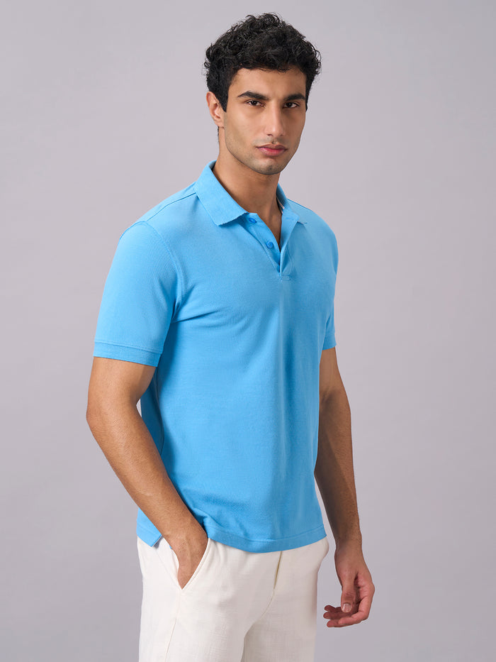 Men's 100% Organic Cotton Regular Fit Polo T-shirt Blue