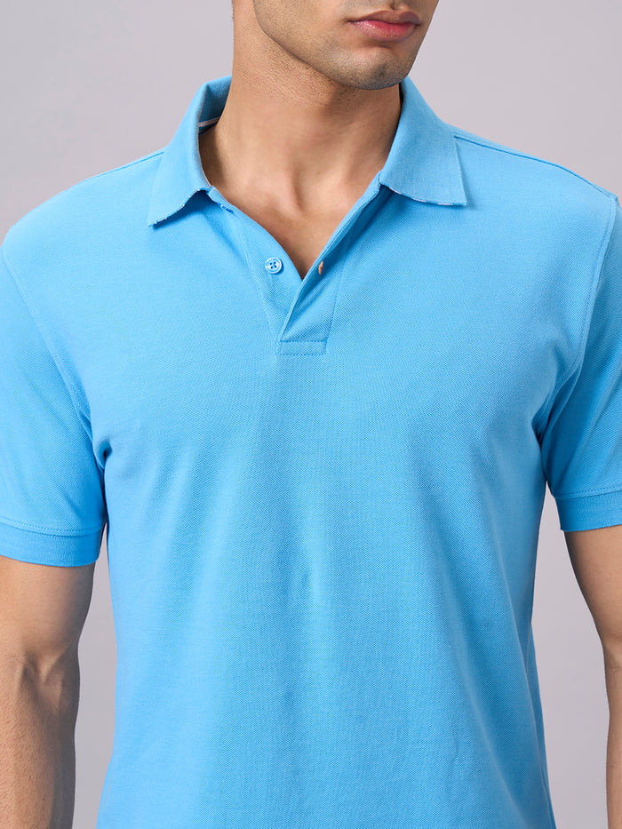 Men's 100% Organic Cotton Regular Fit Polo T-shirt Blue