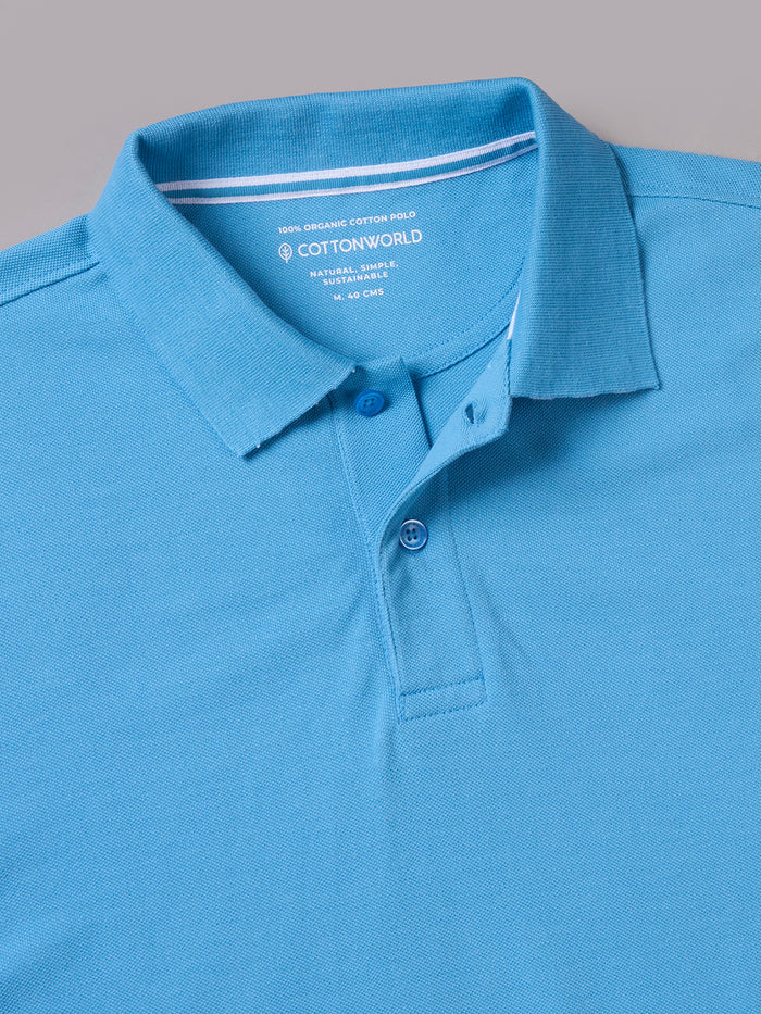 Men's 100% Organic Cotton Regular Fit Polo T-shirt Blue