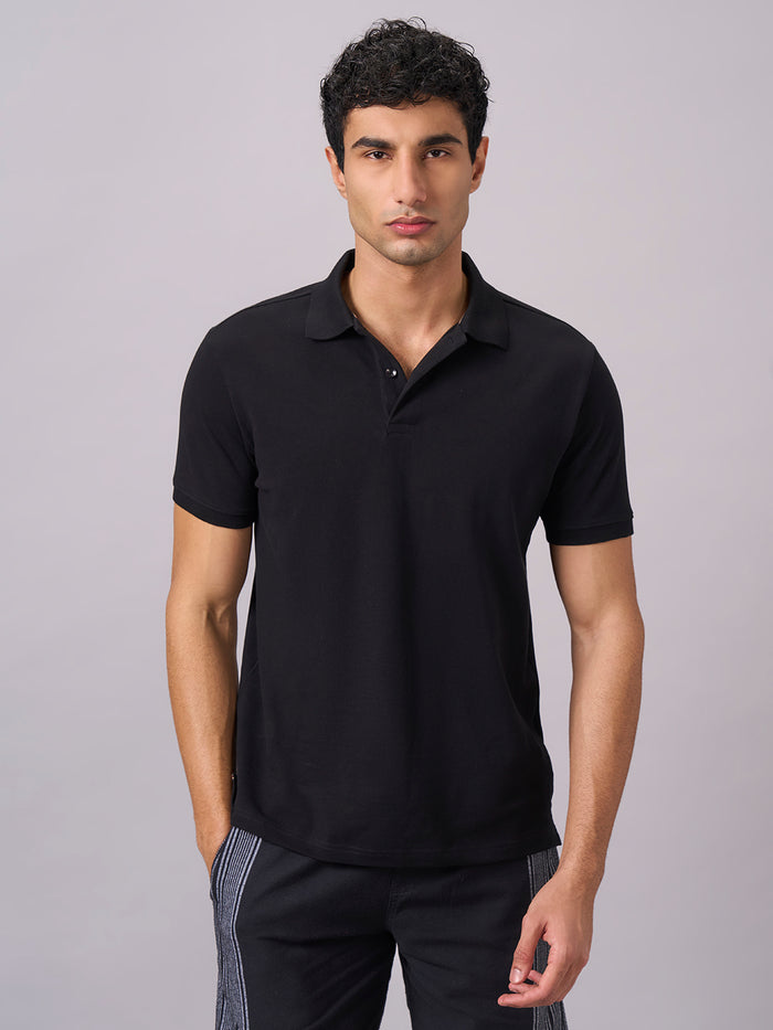 Men's 100% Organic Cotton Regular Fit Polo Tshirt Black