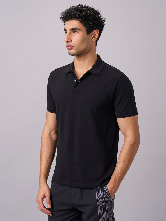 Men's 100% Organic Cotton Regular Fit Polo Tshirt Black