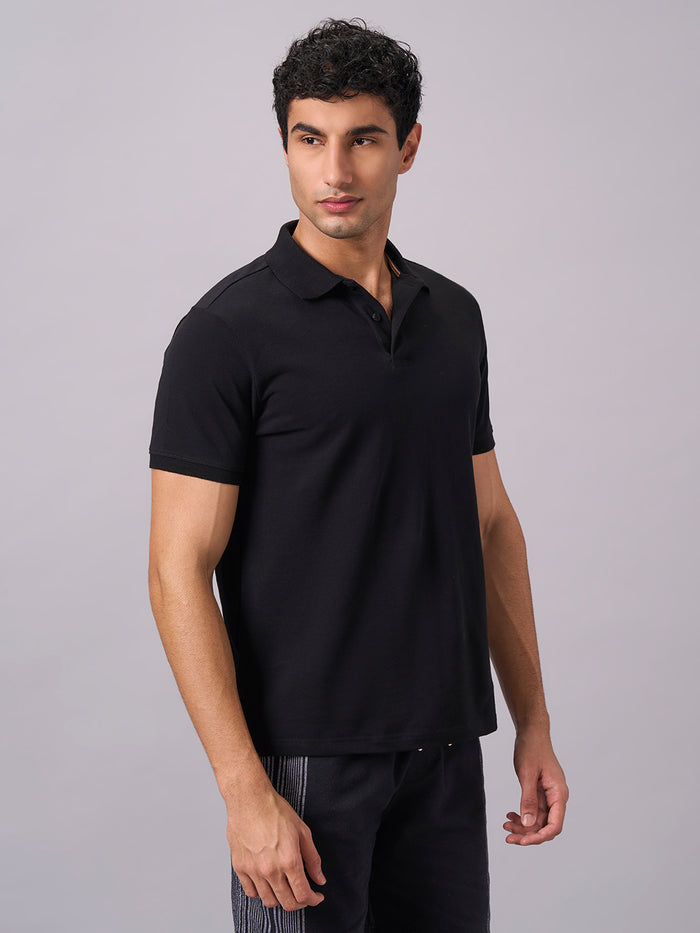 Men's 100% Organic Cotton Regular Fit Polo Tshirt Black