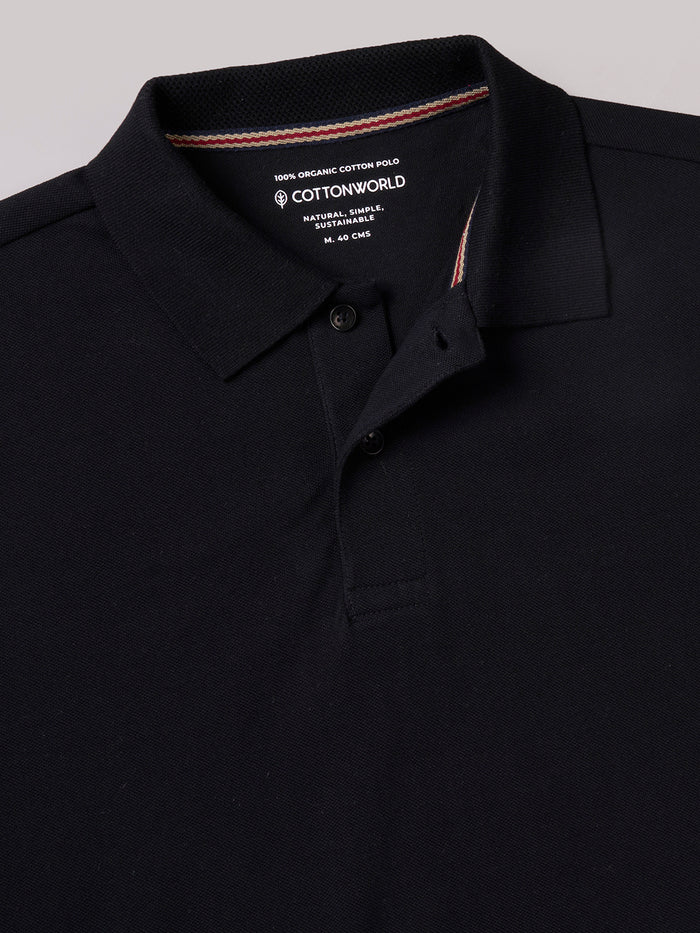 Men's 100% Organic Cotton Regular Fit Polo Tshirt Black