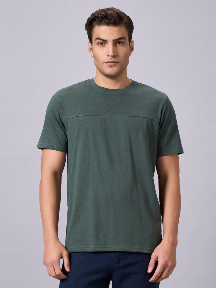Men's 100% Organic Cotton Regular Fit Round Neck Solid Tshirt Green