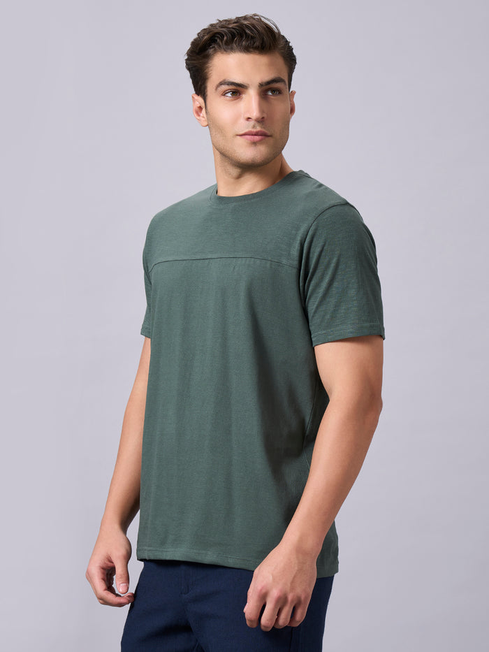 Men's 100% Organic Cotton Regular Fit Round Neck Solid Tshirt Green