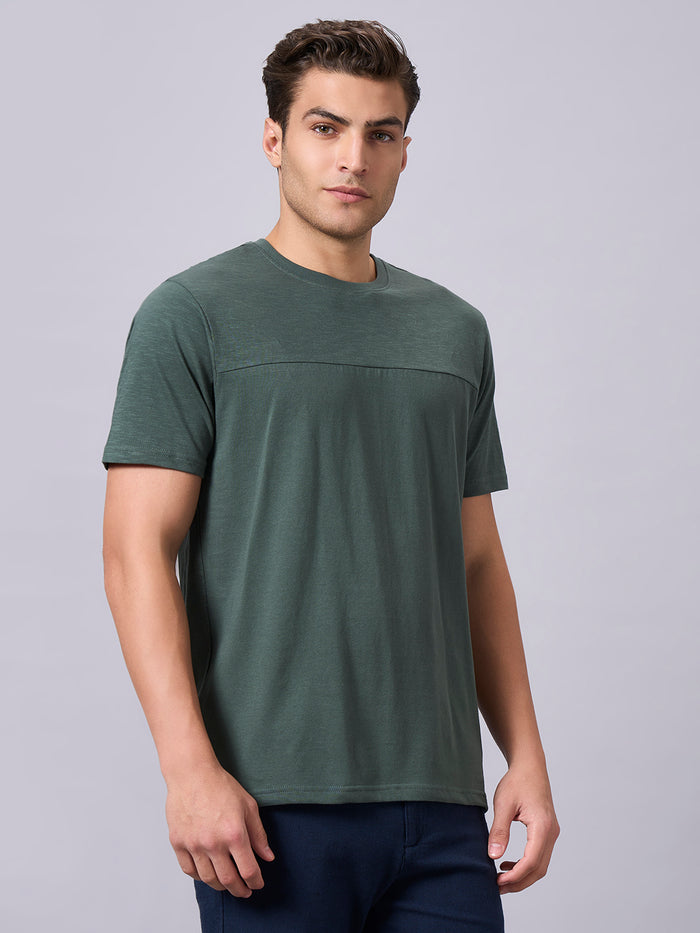 Men's 100% Organic Cotton Regular Fit Round Neck Solid Tshirt Green