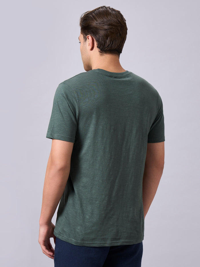 Men's 100% Organic Cotton Regular Fit Round Neck Solid Tshirt Green