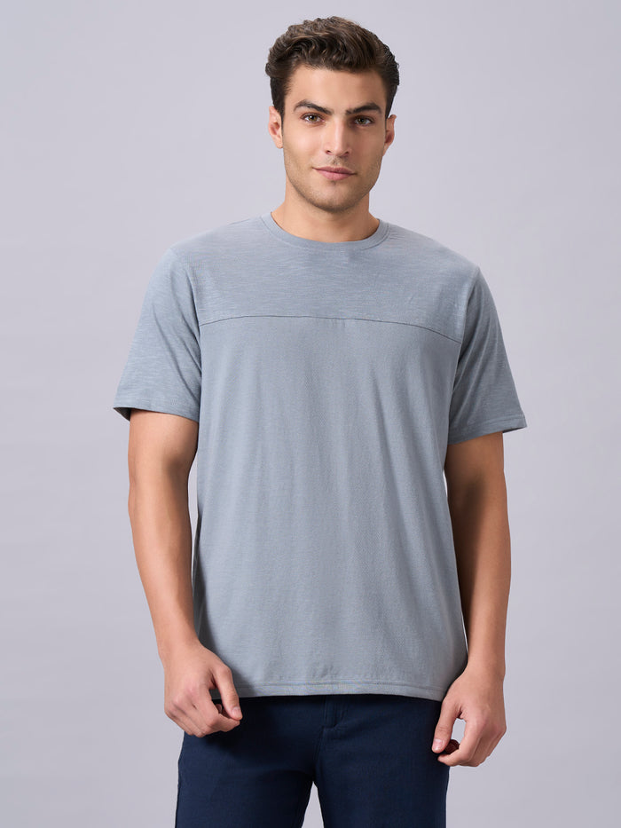 Men's 100% Organic Cotton Regular Fit Round Neck Solid Tshirt Grey