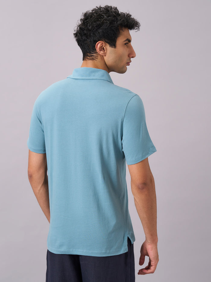 Men's 100% Organic Cotton Regular Fit Solid Polo Tshirt Blue