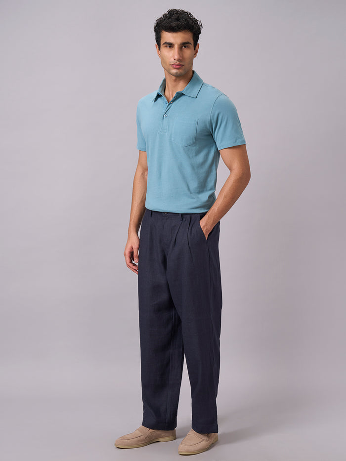 Men's 100% Organic Cotton Regular Fit Solid Polo Tshirt Blue