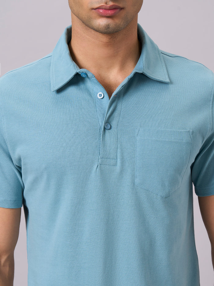 Men's 100% Organic Cotton Regular Fit Solid Polo Tshirt Blue