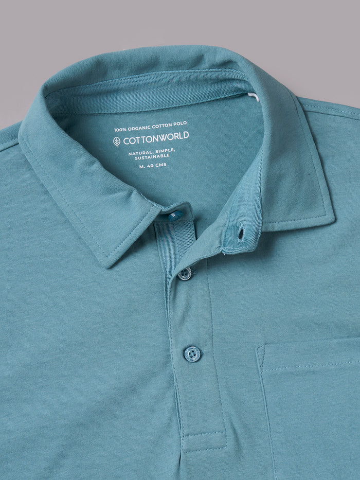 Men's 100% Organic Cotton Regular Fit Solid Polo Tshirt Blue