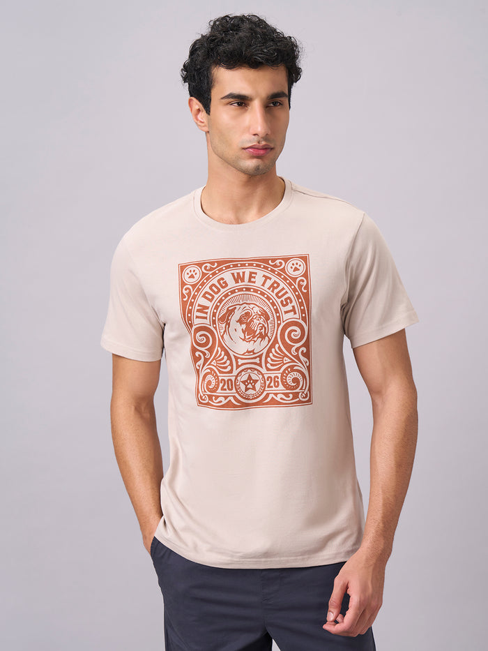 Men's 100% Organic Cotton Round Neck Regular Fit Tshirt Sand