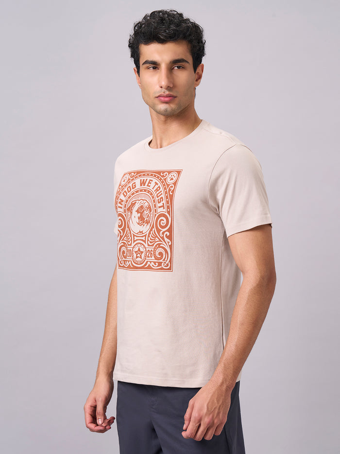 Men's 100% Organic Cotton Round Neck Regular Fit Tshirt Sand