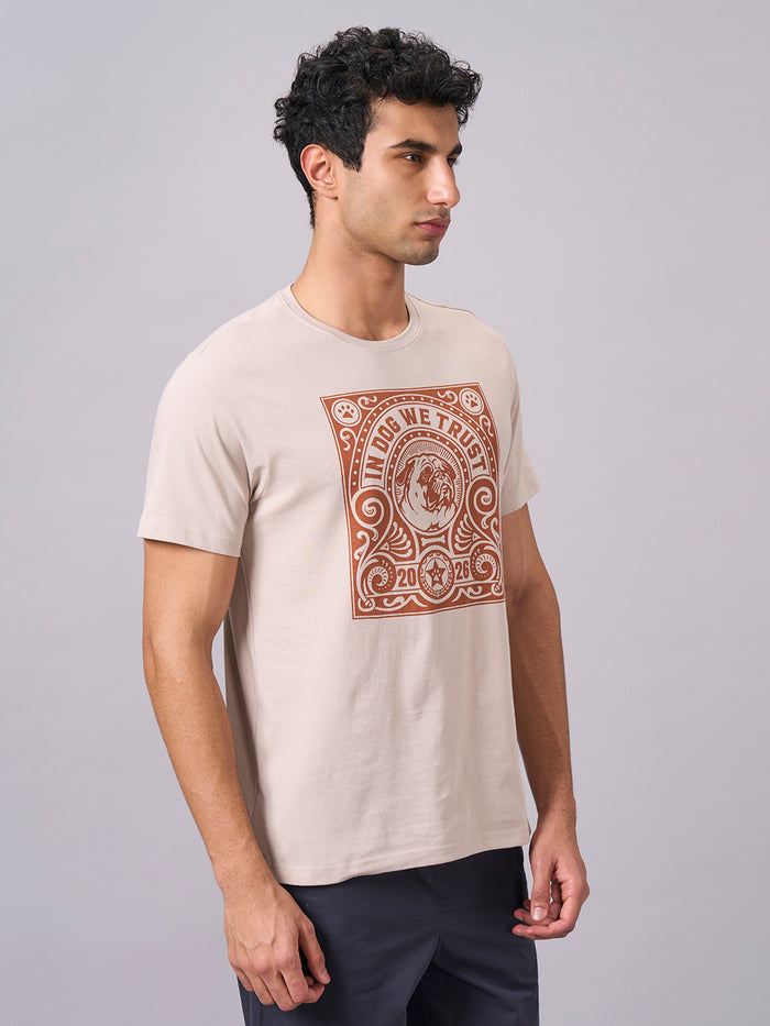 Men's 100% Organic Cotton Round Neck Regular Fit Tshirt Sand