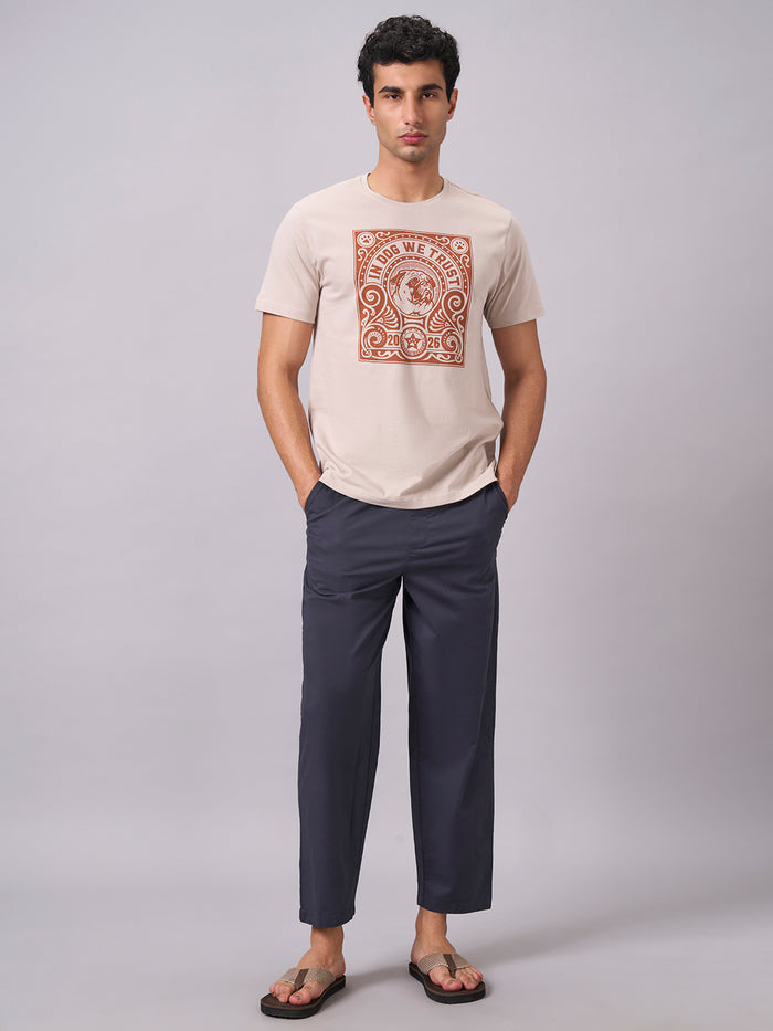 Men's 100% Organic Cotton Round Neck Regular Fit Tshirt Sand