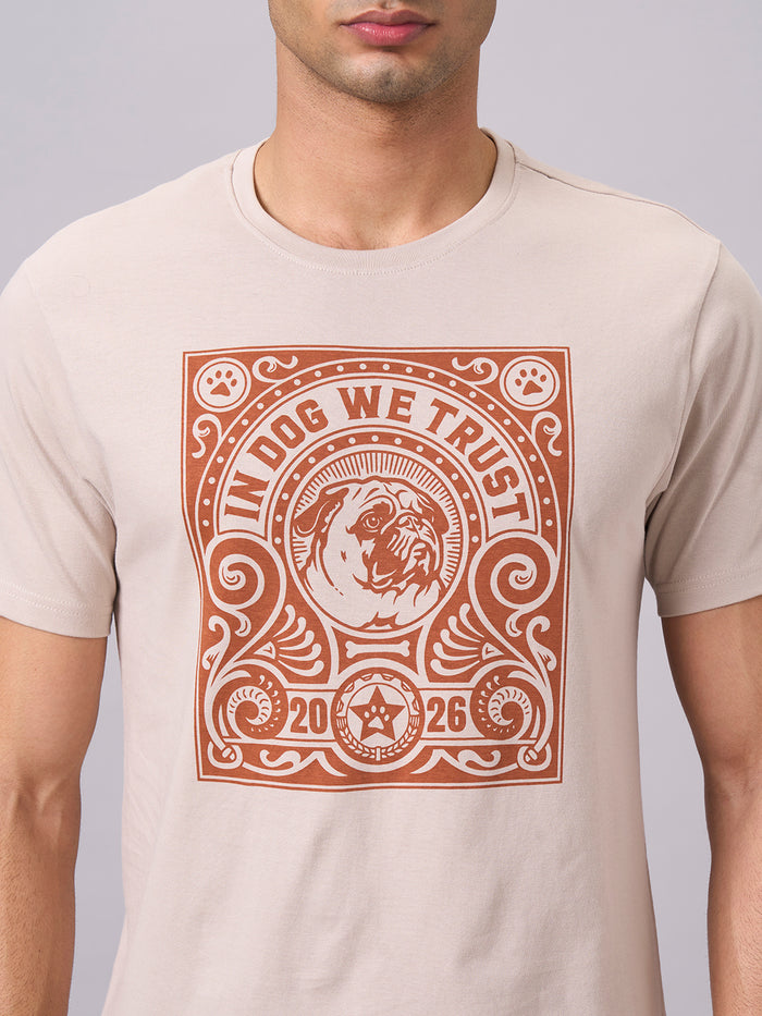 Men's 100% Organic Cotton Round Neck Regular Fit Tshirt Sand
