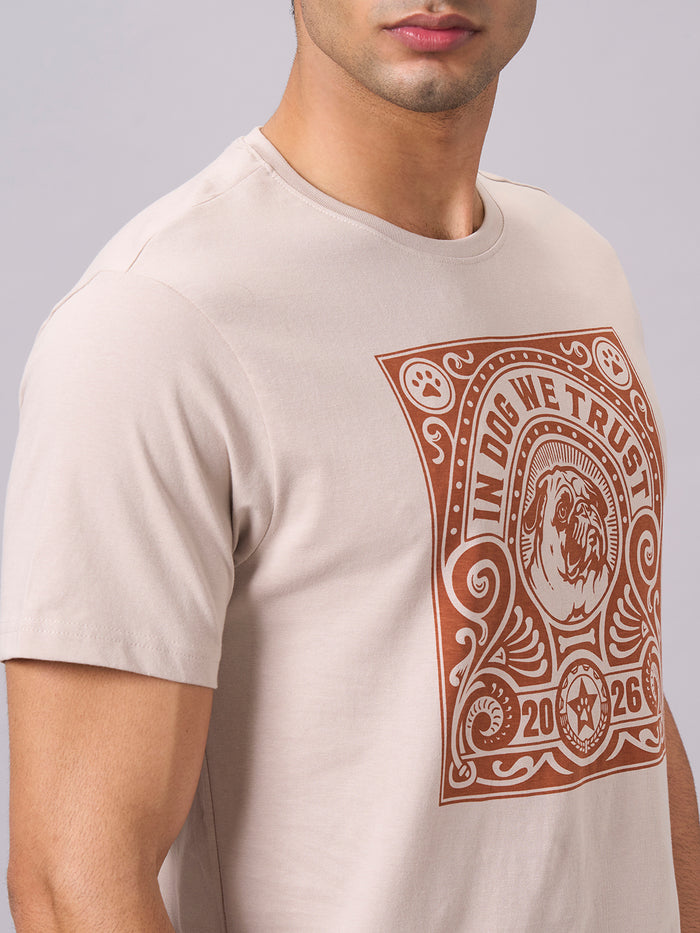 Men's 100% Organic Cotton Round Neck Regular Fit Tshirt Sand