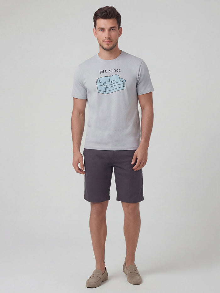 Men's 100% Organic Round Neck Cotton Regular Fit Graphic Tshirt Grey
