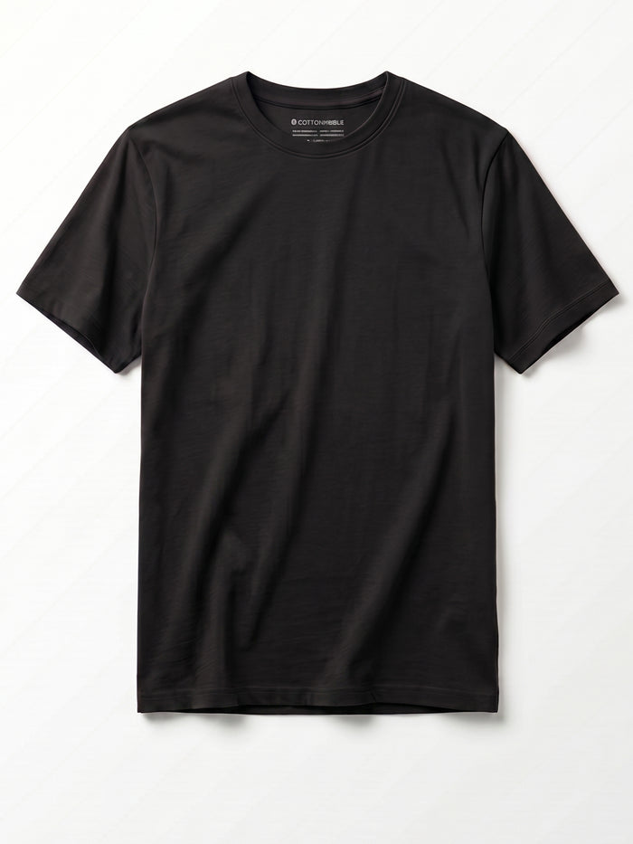 Men's Black Cotton Bamboo Elastane Regular Fit Tshirt