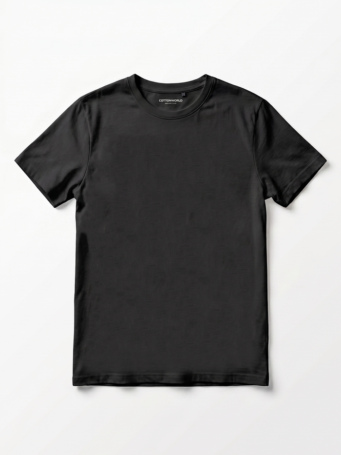 Men's Black Cotton Elastane Slim Fit Tshirt