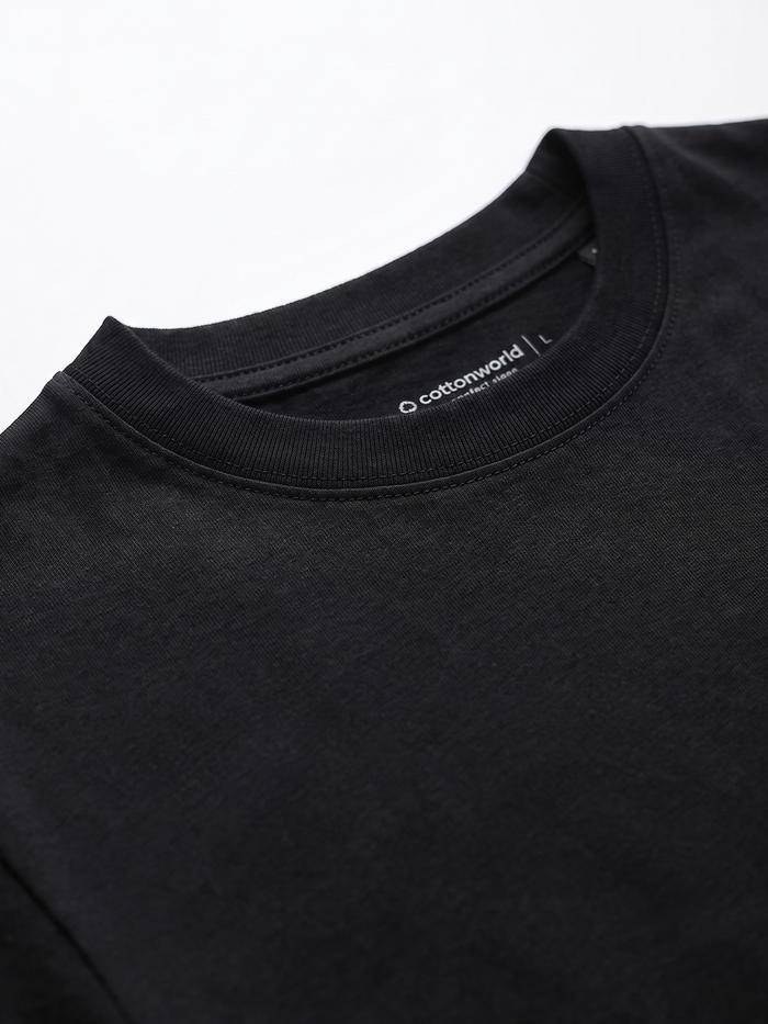 Men's Black Cotton Elastane Slim Fit Tshirt