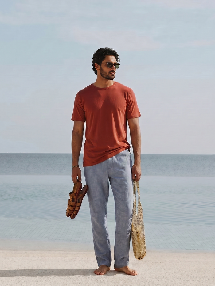 Men's Brick Cotton Bamboo Elastane Regular Fit Tshirt