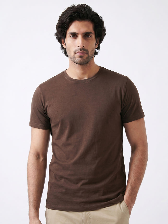 Men's Brown Cotton Bamboo Elastane Regular Fit Tshirt