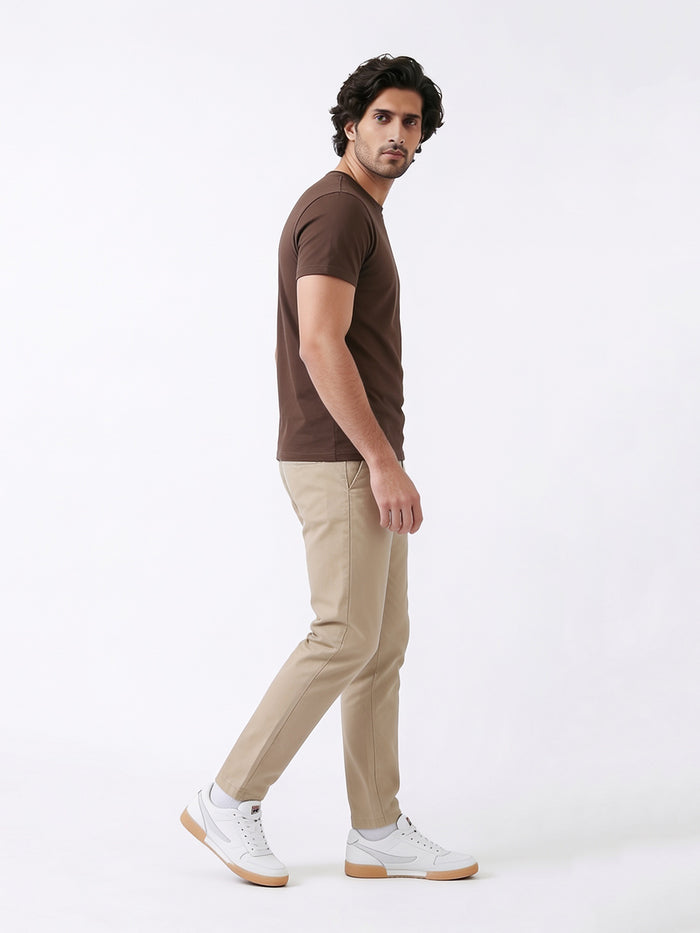 Men's Brown Cotton Bamboo Elastane Regular Fit Tshirt