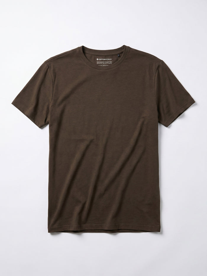 Men's Brown Cotton Bamboo Elastane Regular Fit Tshirt