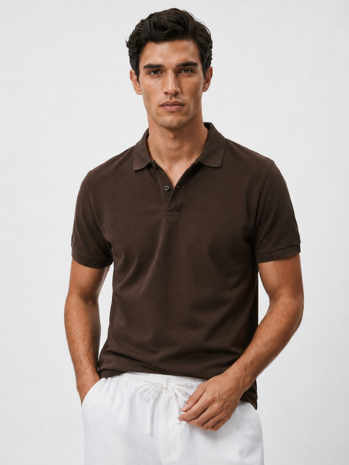 Men's Brown Cotton Elastane Slim Fit Tshirt