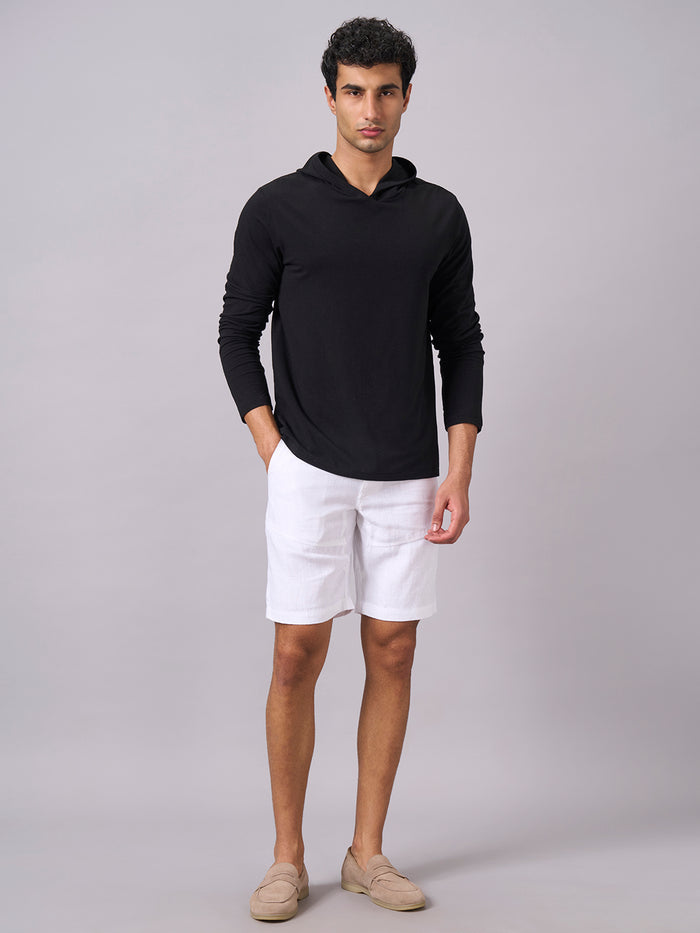 Men's Cotton Bamboo Elastane Full Sleeve Hooded Regular Fit Tshirt Black