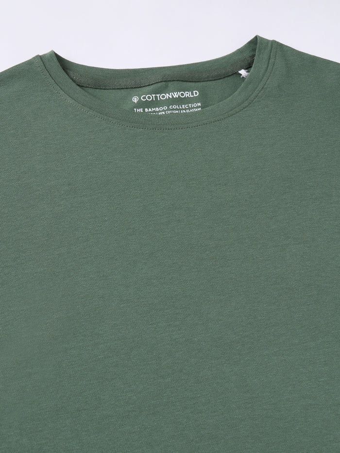 Men's Cotton Bamboo Elastane Regular Fit T-shirt Olive
