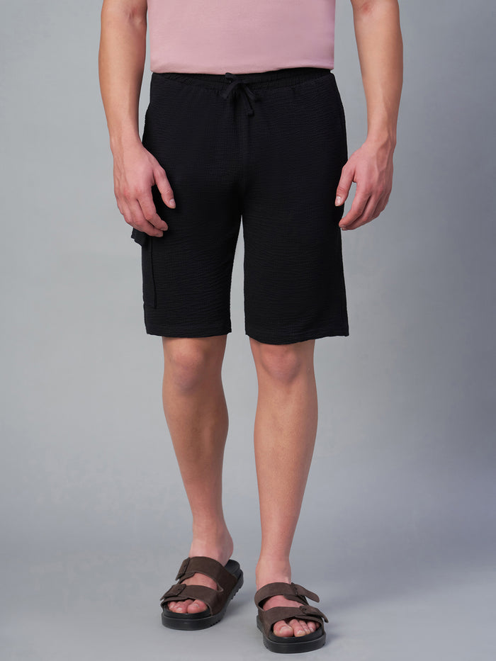 Men's Cotton Elastane Regular Fit Knit Shorts Black