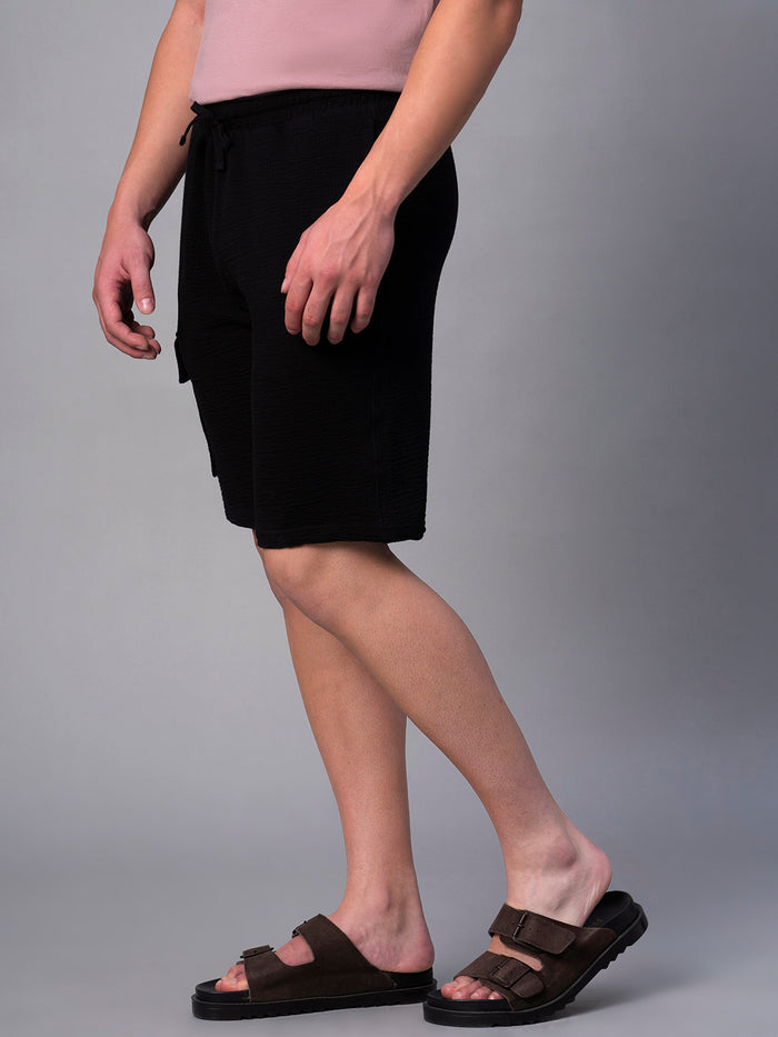 Men's Cotton Elastane Regular Fit Knit Shorts Black