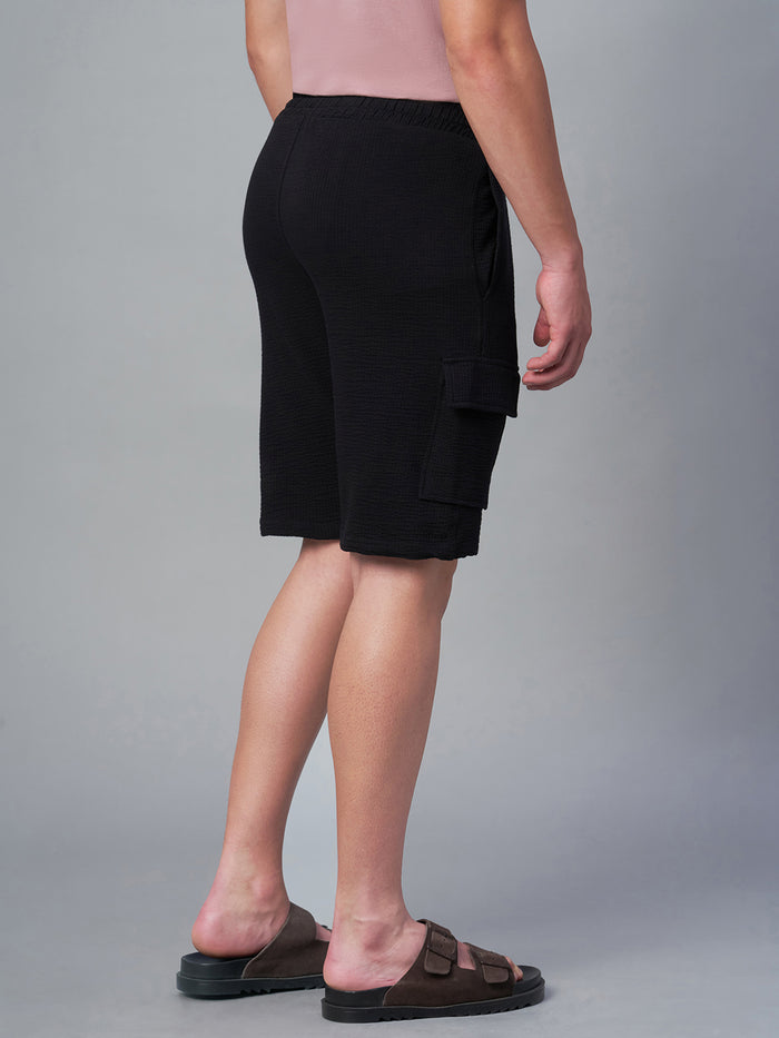 Men's Cotton Elastane Regular Fit Knit Shorts Black