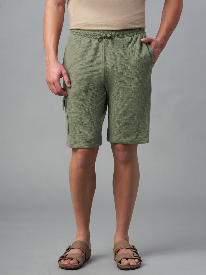 Men's Cotton Elastane Regular Fit Knit Shorts Olive