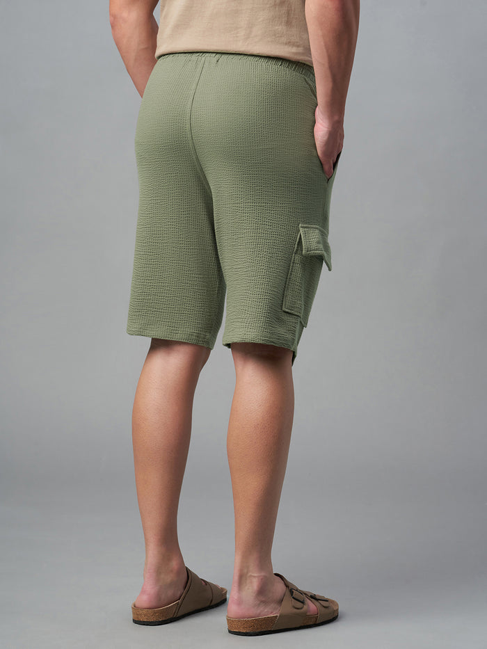 Men's Cotton Elastane Regular Fit Knit Shorts Olive