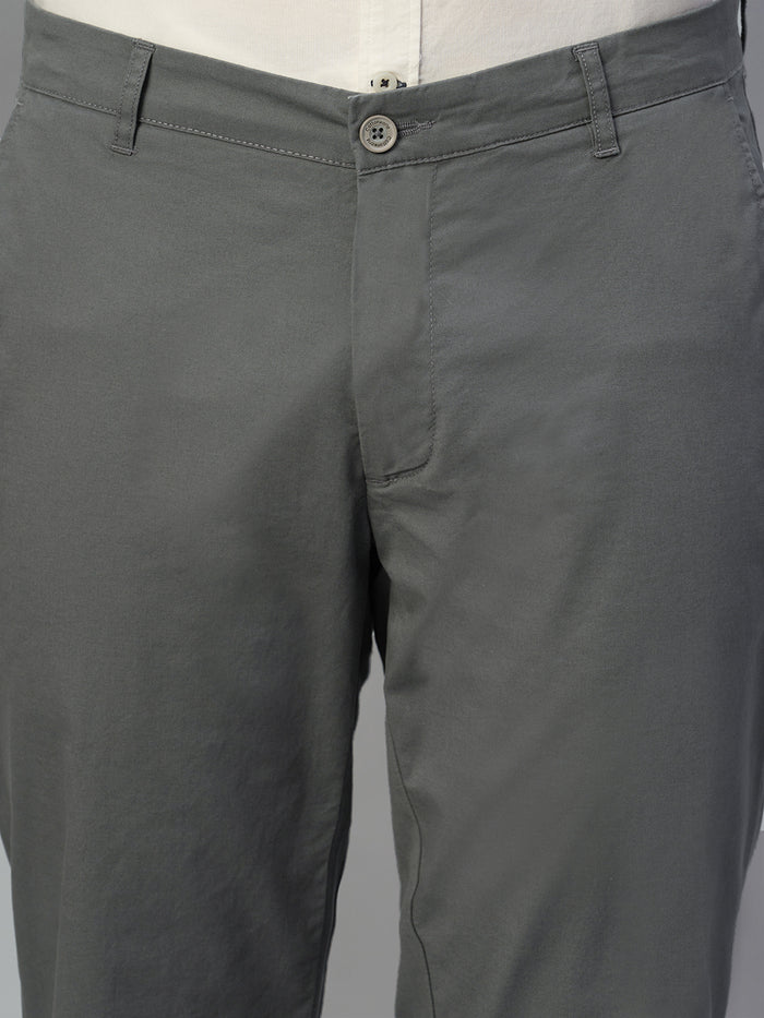 Men's Dark Grey Cotton Lycra Regular Fit Pant