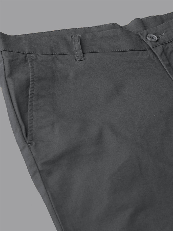 Men's Dark Grey Cotton Lycra Regular Fit Pant