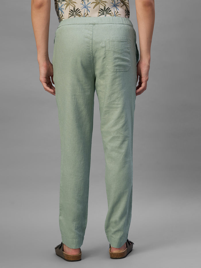Men's Green Cotton Linen Regular Fit Pant
