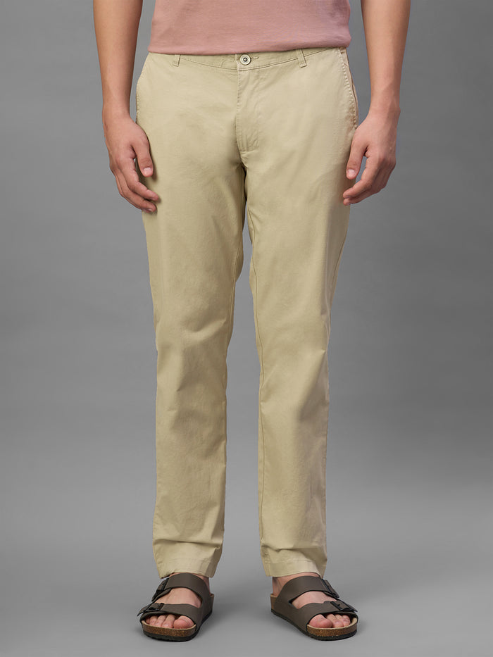Men's Khaki Cotton Lycra Regular Fit Pant