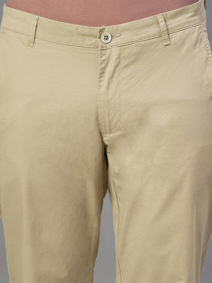 Men's Khaki Cotton Lycra Regular Fit Pant