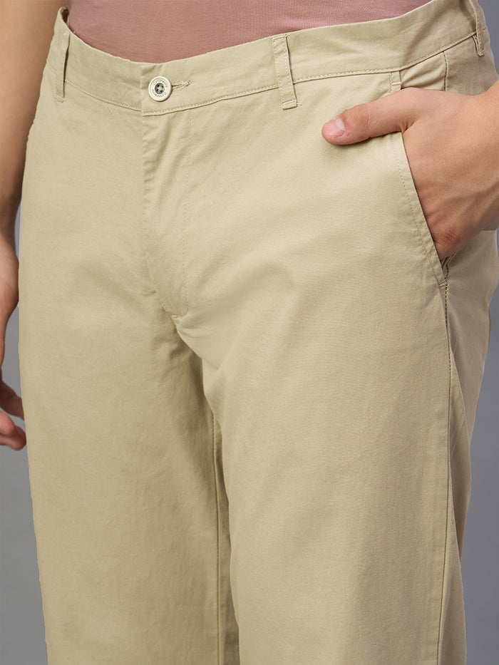 Men's Khaki Cotton Lycra Regular Fit Pant