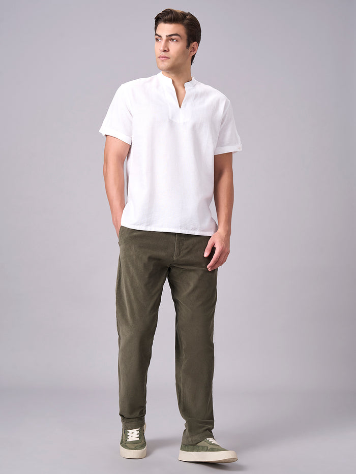Men's Linen Cotton Regular Fit Kurta Shirt White