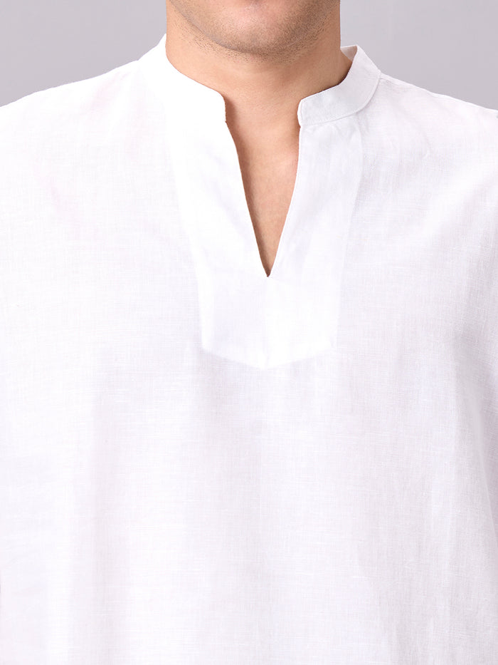 Men's Linen Cotton Regular Fit Kurta Shirt White