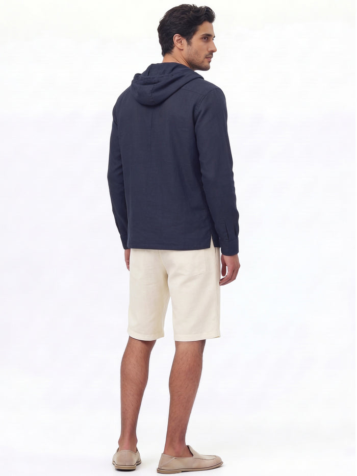 Men's Navy Linen Cotton Regular Fit Shirt